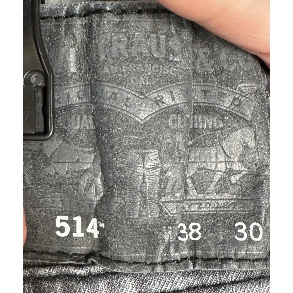 Levis 514 Jeans Mens 38X30 Grey Straight Fit Distressed 5 Pocket Stretch Denim